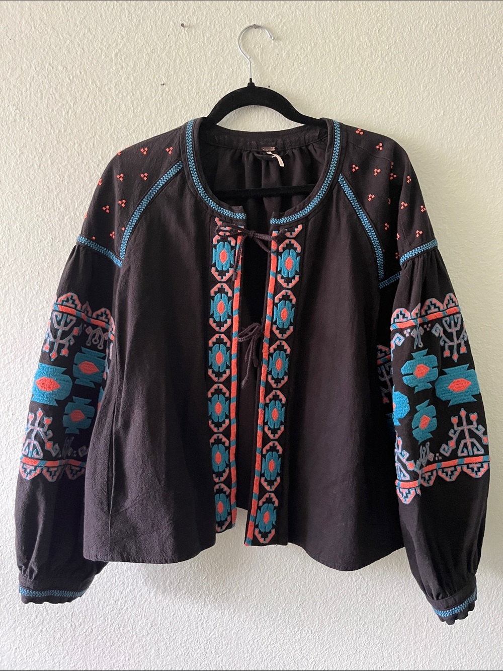 Free People Oversized Peasant Jacket with Embroidery Details